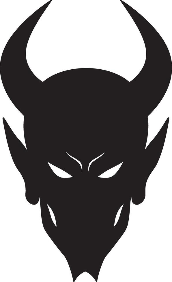 Mysterious Black Devil Silhouette with Sharp Horns, Glaring Eyes, Dark and Ominous Halloween Illustration - Professional digital artwork with vibrant colors and detailed composition vector