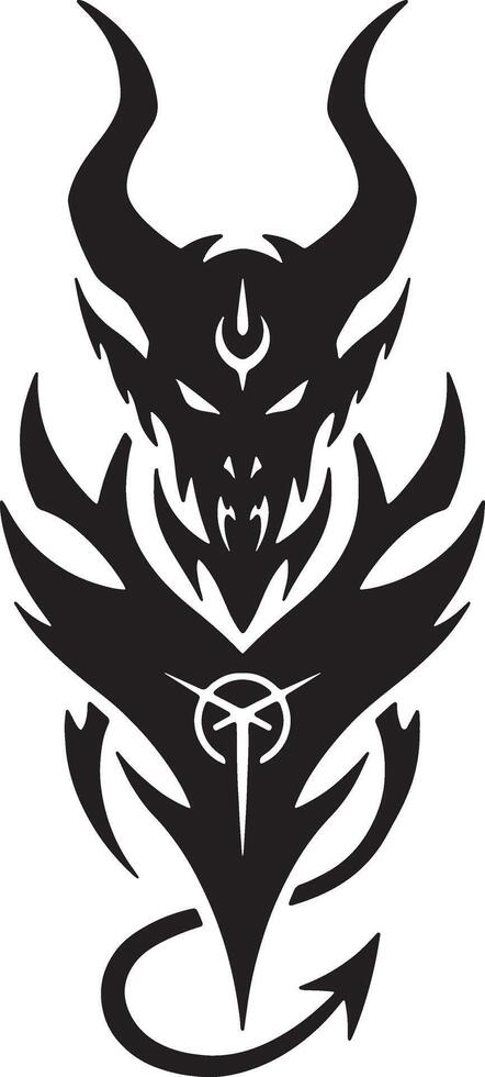 Menacing Tribal Demon Design Dark, Stylized Devil Illustration for Tattoo, Logo, or Graphic Art - Professional digital artwork with vibrant colors and detailed composition vector