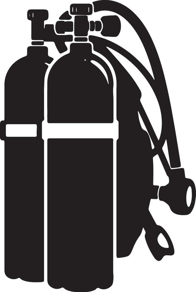 Dramatic Silhouette of Scuba Diving Equipment Twin Tanks and Regulator, Underwater Adventure Gear - Professional digital artwork with vibrant colors and detailed composition vector