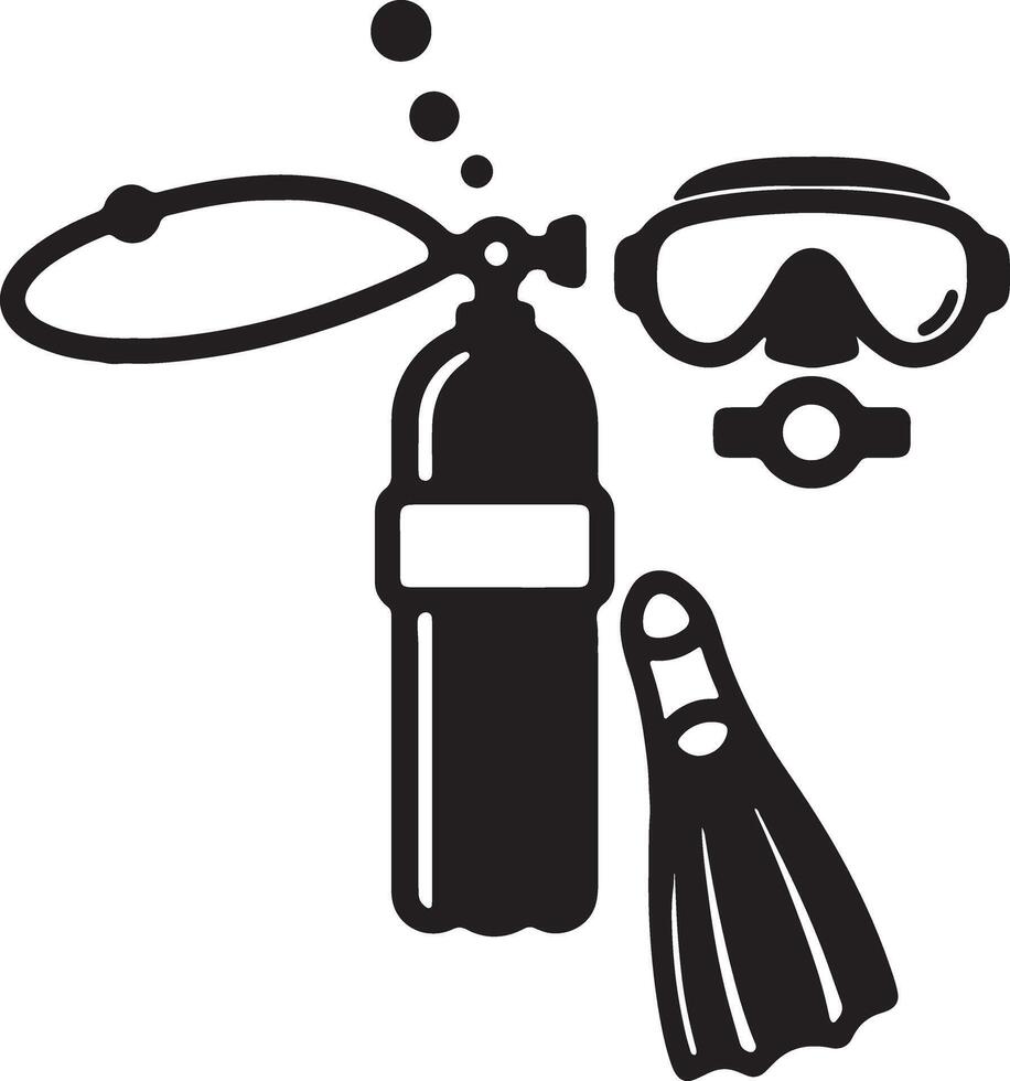 Serene Underwater Adventure Scuba Diving Equipment Icon with Oxygen Tank, Mask, and Fins - Professional digital artwork with vibrant colors and detailed composition vector