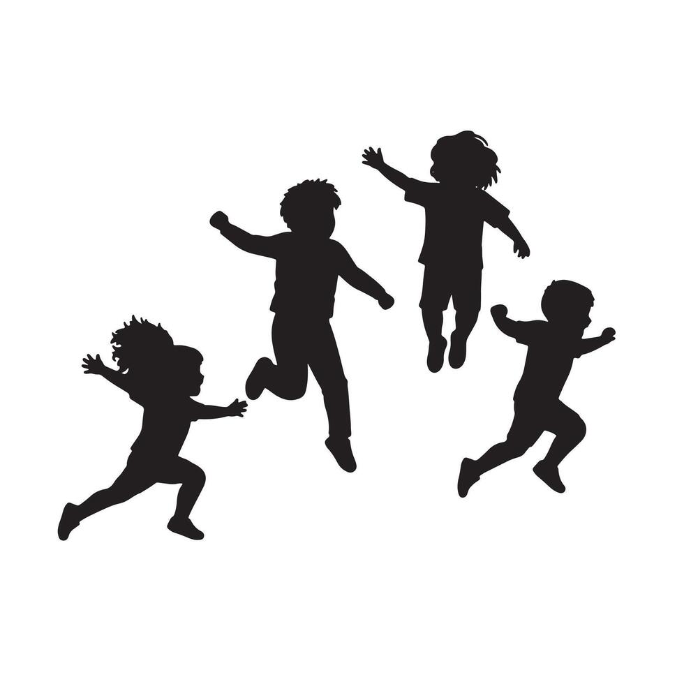 Joyful Children Leaping and Playing Outdoors Silhouette Image of Happy Kids Jumping with Unbridled Energy vector