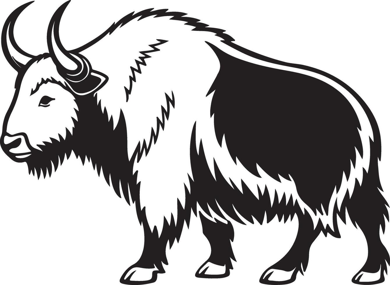 Majestic Yak Standing Proudly in a Dramatic Black and White Illustration, Evoking a Sense of Wild Strength and Untamed Beauty vector