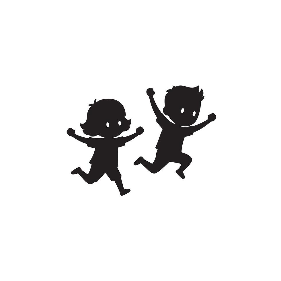 Joyful Silhouette of Two Kids Joyfully Leaping and Playing Outdoors on a Sunny Day - Professional digital artwork with vibrant colors and detailed composition vector
