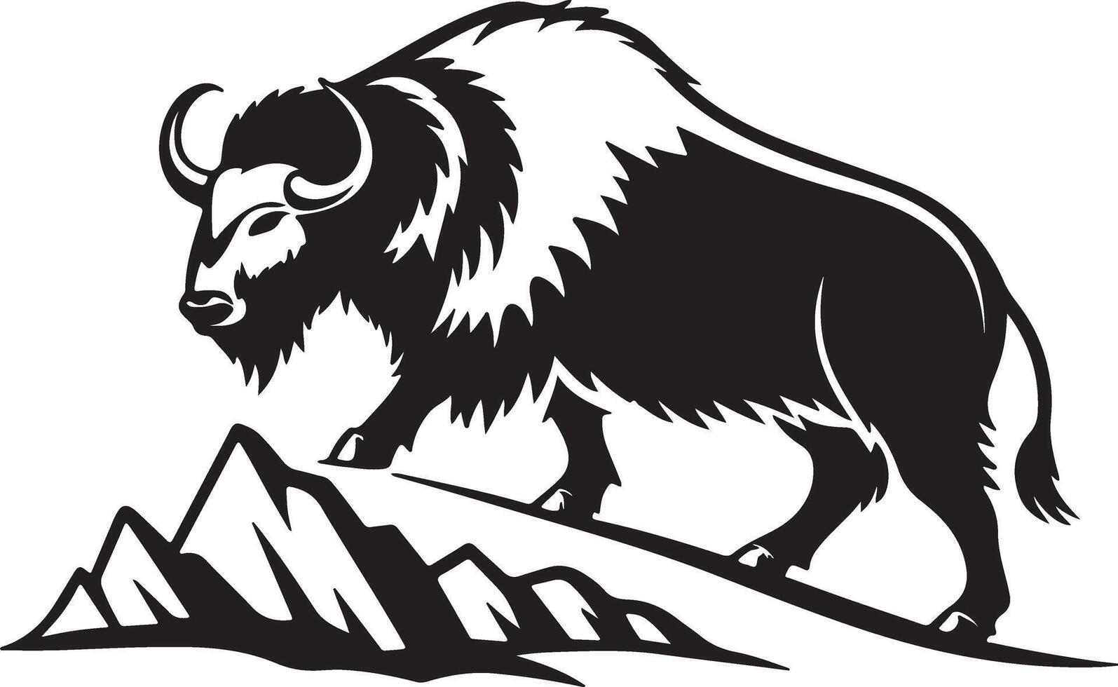 Majestic Yak Ascending Rugged Mountain Peaks A Dramatic Black and White Illustration - Professional digital artwork with vibrant colors and detailed composition vector