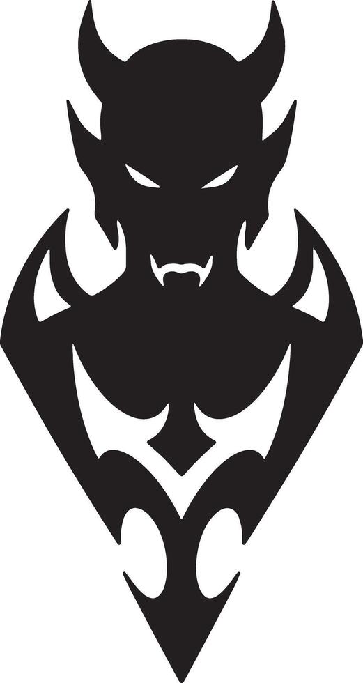 Menacing Devil Silhouette Fierce Tribal Tattoo Design, Dark and Ominous Symbol of Evil, Hellish Demon Image for Graphic Design vector