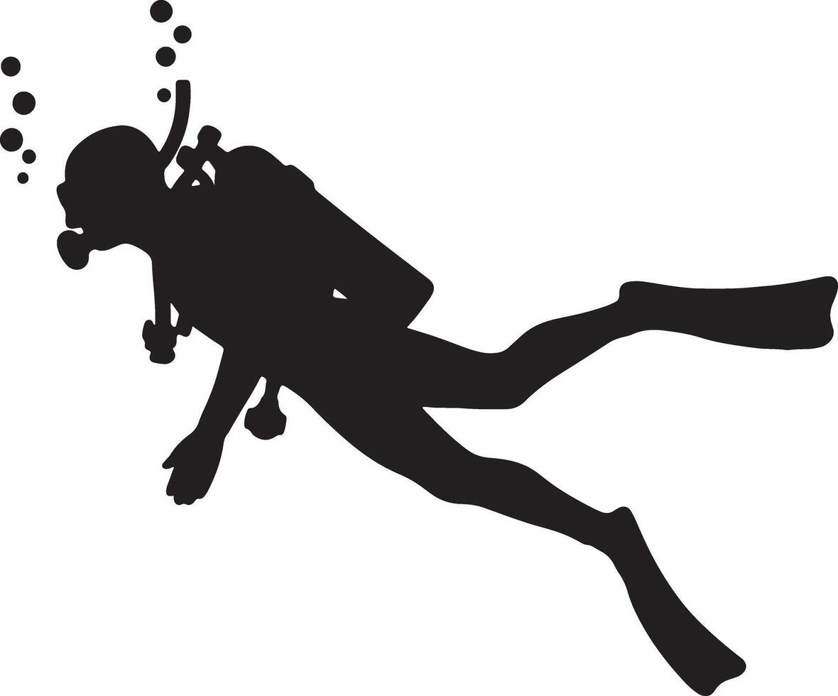 Diver Silhouette Underwater Exploration in a Peaceful Ocean Setting - Professional digital artwork with vibrant colors and detailed composition vector