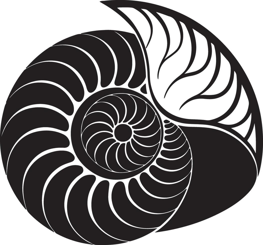 Majestic Nautilis Shell Design Elegant Black and White Spiral Seashell Illustration, Intricate Ocean Life Art vector