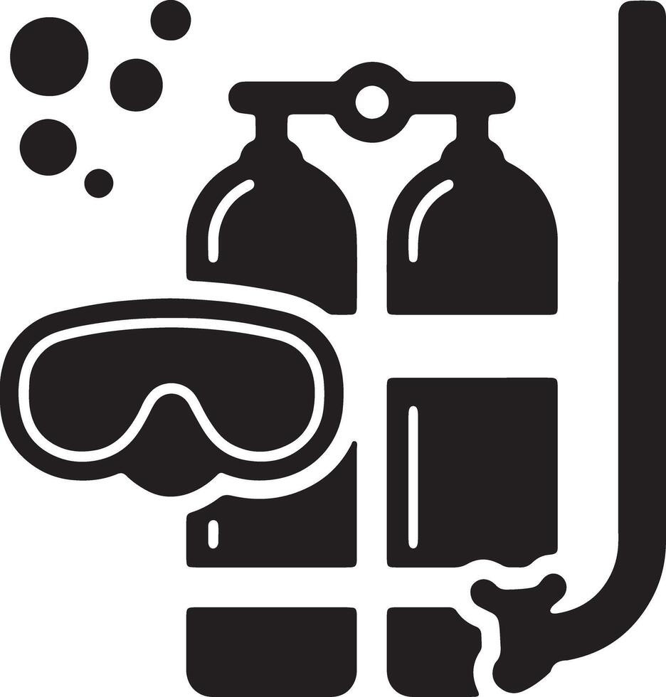 Underwater Adventure Serene Scuba Diving Gear Icon, Mask, Tanks, Snorkel, Bubbles - Professional digital artwork with vibrant colors and detailed composition vector