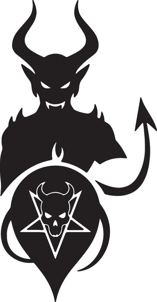 Menacing Silhouette of a Devil with Pentagram Skull, Dark and Ominous Illustration for Halloween, Gothic, or Occult Design vector