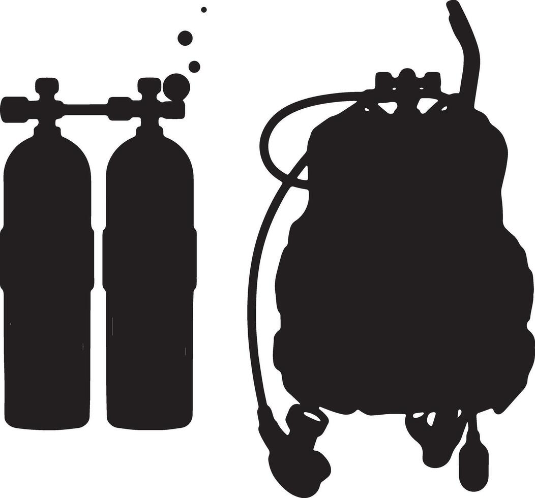 Dramatic Silhouette of Scuba Diving Gear Oxygen Tanks and Backpack in a Dark, Mysterious Setting vector