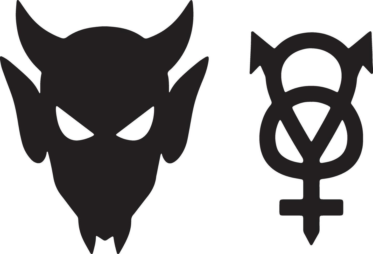 Mysterious Devil and Gender Symbol Dark, Monochrome Illustrations of Evil and Androgyny - Professional digital artwork with vibrant colors and detailed composition vector