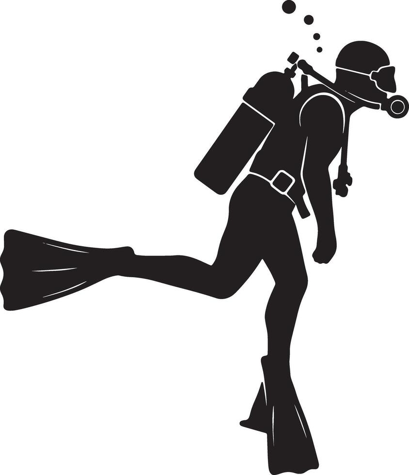 Dynamic Silhouette of a Scuba Diver in Action, Underwater Exploration, Ocean Depths, Peaceful Dive - Professional digital artwork with vibrant colors and detailed composition vector