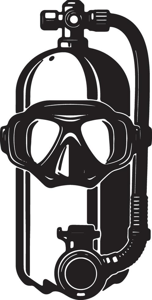 Dramatic Black and White Illustration of Scuba Diving Gear Oxygen Tank, Mask, and Regulator for Underwater Adventure vector