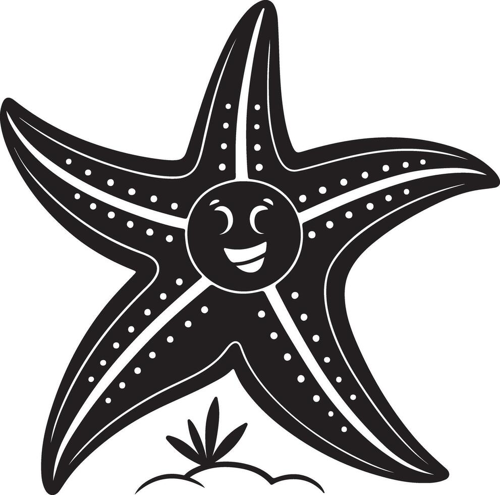 Happy Smiling Starfish Cartoon Character on Ocean Floor, Joyful Summer Beach Scene Illustration - Professional digital artwork with vibrant colors and detailed composition vector