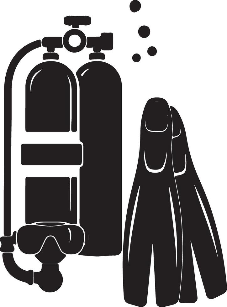 Serene Underwater Adventure Scuba Diving Equipment and Fins Silhouetted Against a White Background - Professional digital artwork with vibrant colors and detailed composition vector