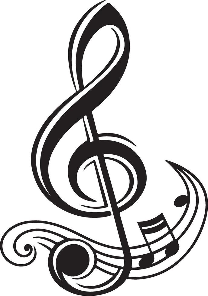 Elegant Black and White Treble Clef with Musical Notes Design, Flowing Music Symbol, Artistic Graphic for Music Lovers vector