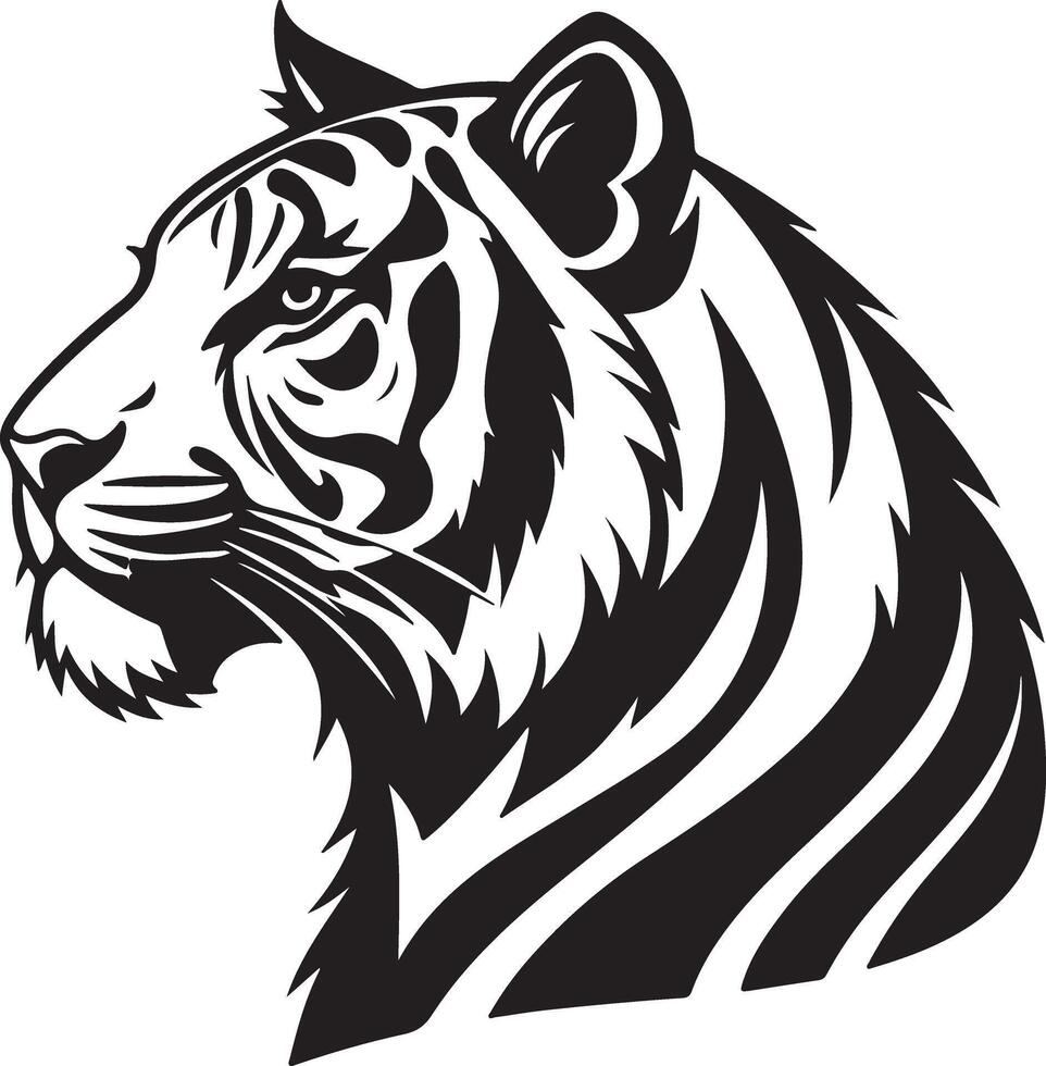Majestic Tiger Head Profile A Powerful Black and White Illustration of a Wild Cat in Profile View, Evoking Strength and Serenity vector