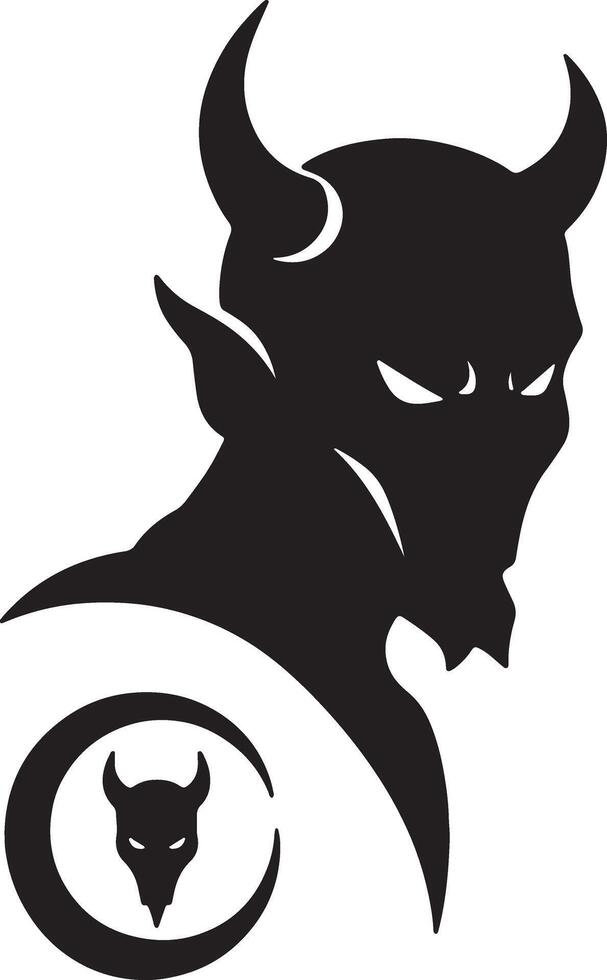 Mysterious Black Devil Silhouette, Intense Glaring Eyes, Dark Moody Art Design, Gothic Style Illustration - Professional digital artwork with vibrant colors and detailed composition vector