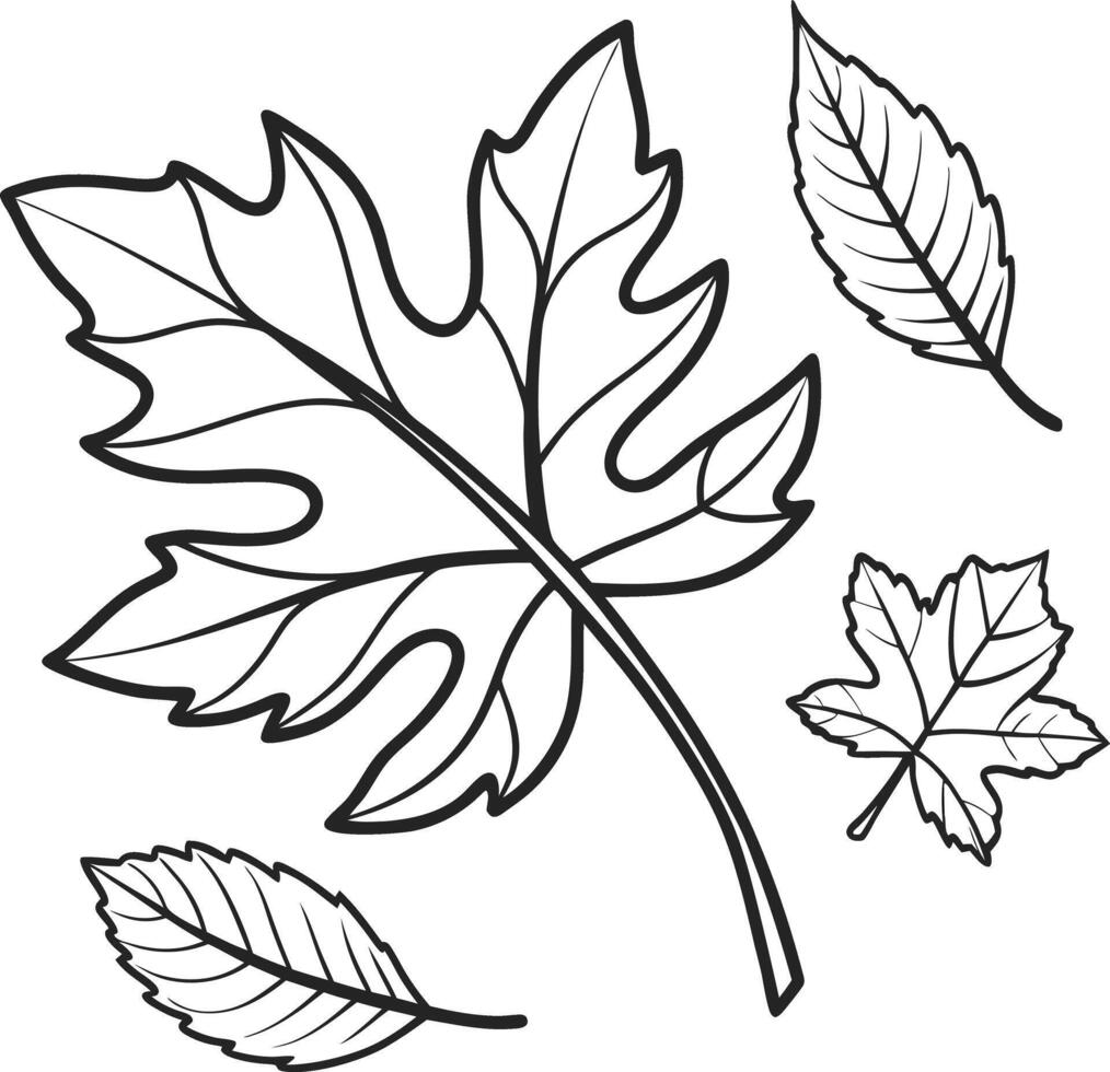 Serene Autumn Leaves Falling Gracefully in a Gentle Breeze, Black and White Line Art Illustration vector