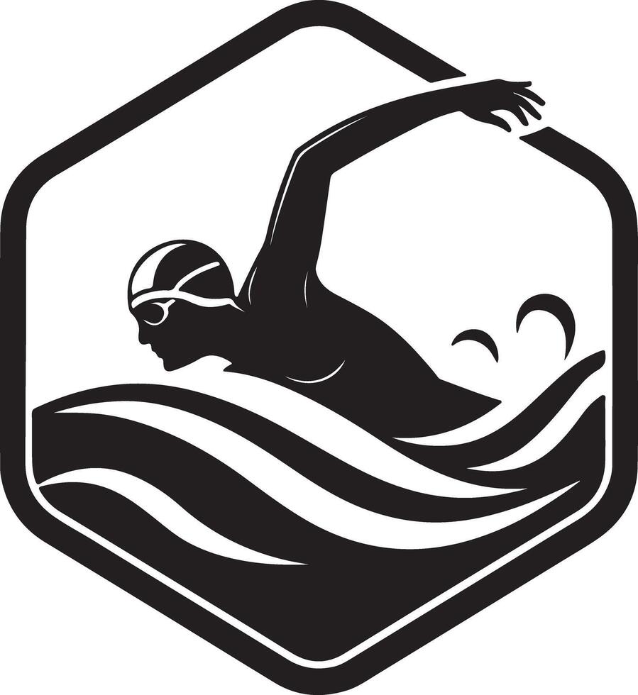Powerful Swimmer Silhouette in Dynamic Ocean Waves An Energetic Black and White Emblem Design - Professional digital artwork with vibrant colors and detailed composition vector