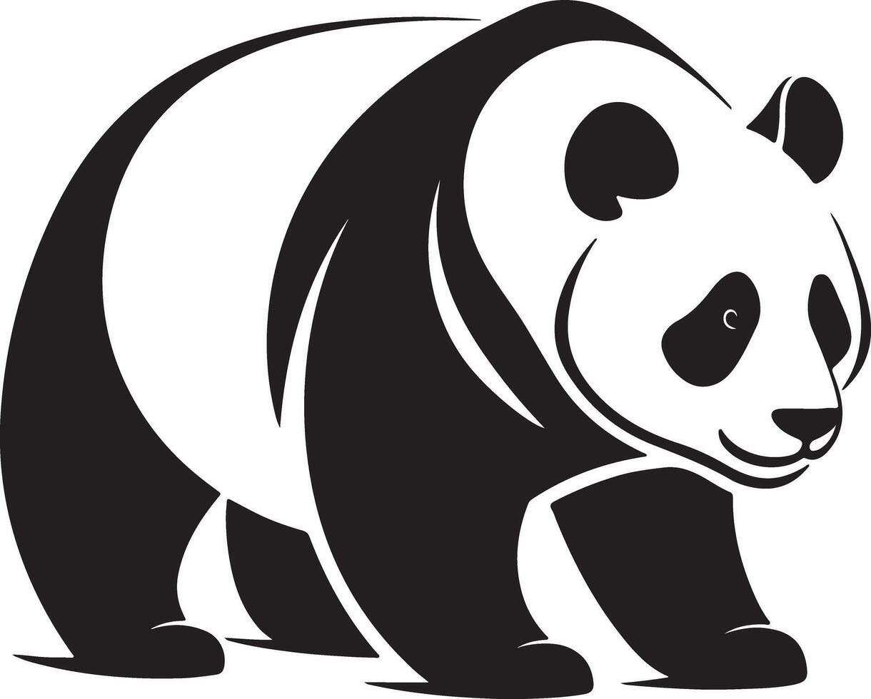 Majestic Black and White Panda Bear Silhouette Walking Serene in Peaceful Nature Setting - Professional digital artwork with vibrant colors and detailed composition vector