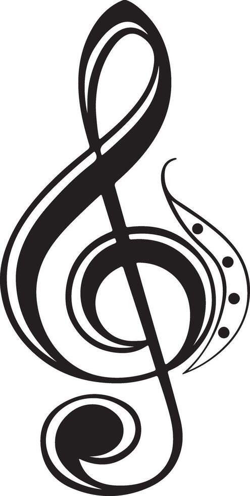 Elegant Ornate Treble Clef Music Note Design, Artistic Black and White Illustration, Symbolic Musical Image, Graceful and Stylish G-Clef vector