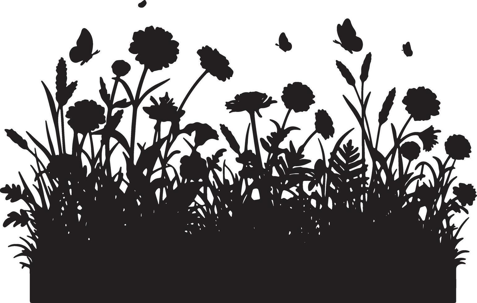 Silhouette of Wildflowers and in a Lush Meadow, Peaceful Nature Scene - Professional digital artwork with vibrant colors and detailed composition vector