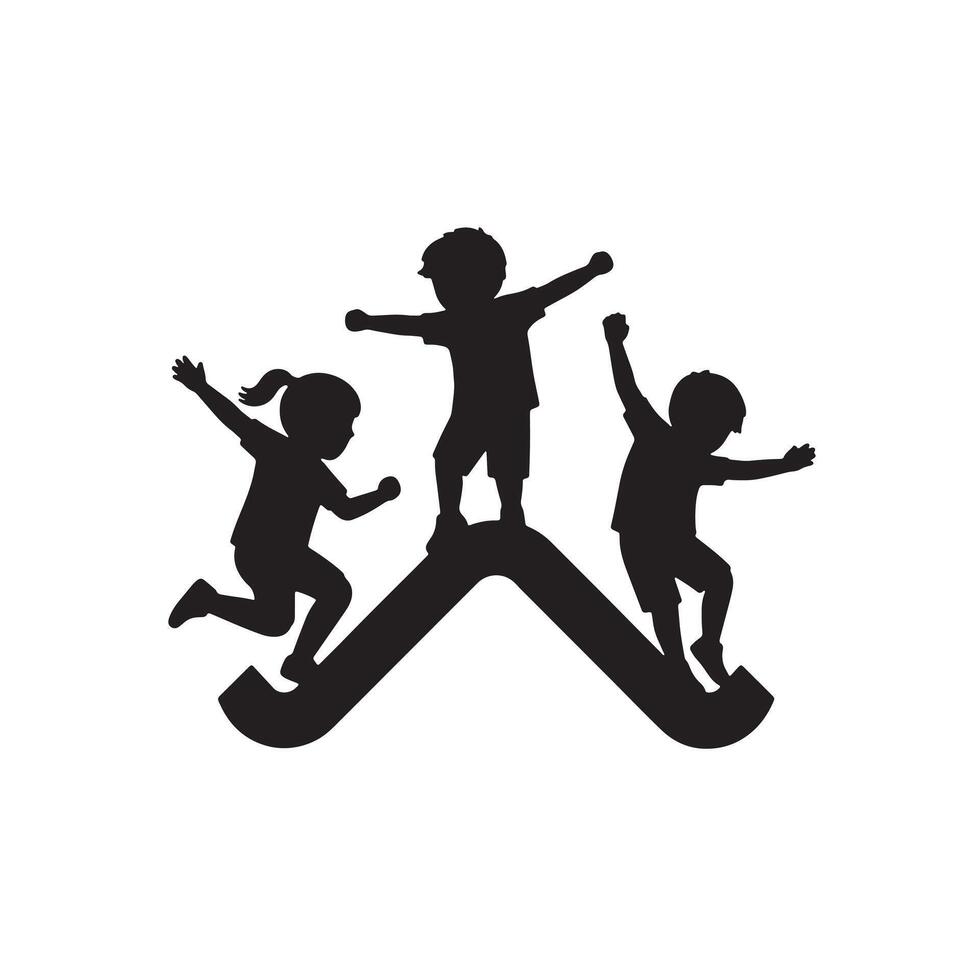 Joyful Children Playing on a Playground Slide A Silhouette Illustration of Happy Kids Outdoor Fun vector
