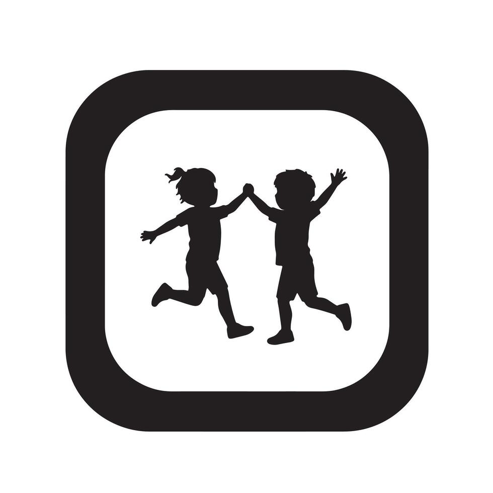 Joyful Children Playing Together in a Square Frame Happy Silhouette Illustration of Kids Jumping and Holding Hands vector