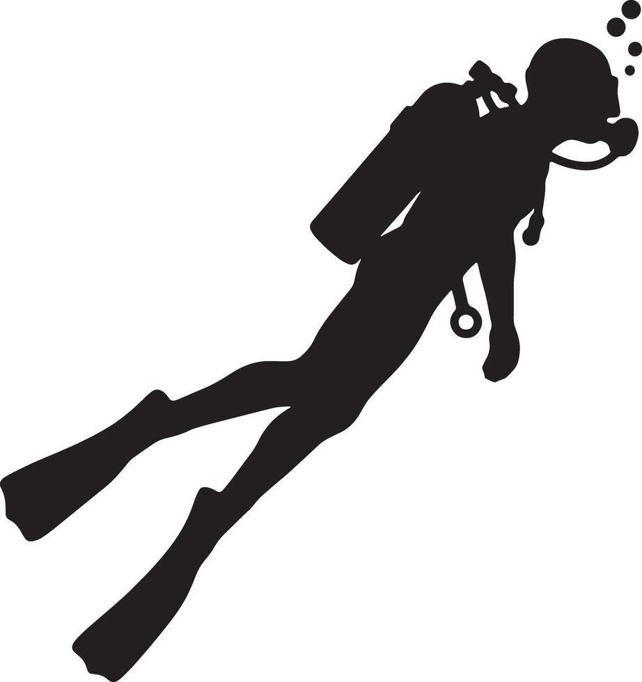 Diver Silhouette Underwater Exploration in Peaceful Ocean Depths - Professional digital artwork with vibrant colors and detailed composition vector