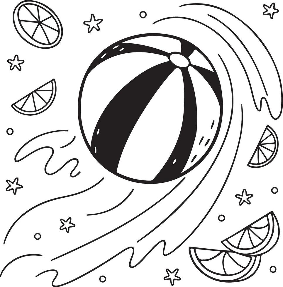 Jolly Beach Ball Splashing Through Summer Waves A Fun, Whimsical Black and White Illustration - Professional digital artwork with vibrant colors and detailed composition vector