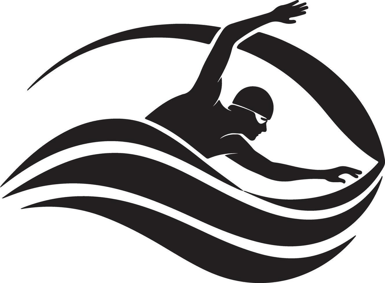 Dynamic Silhouette of a Swimmer Gracefully Gliding Through Water, Evoking a Sense of Effortless Power and Aquatic Freedom vector