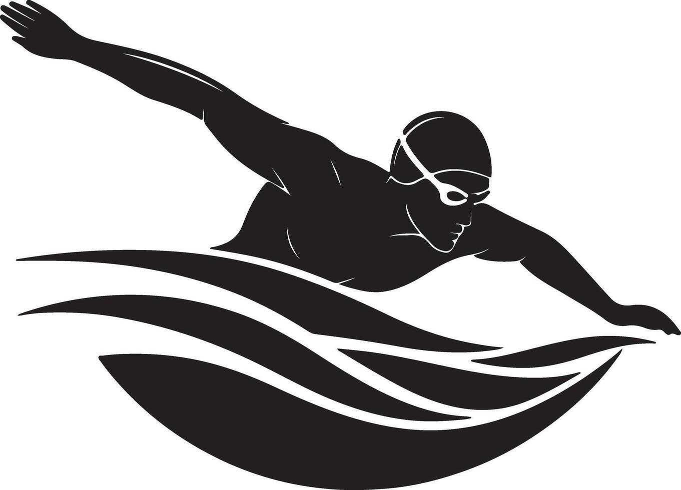 Dynamic Silhouette of a Swimmer Gracefully Gliding Through Water, Powerful Aquatic Action, Intense Competition Mood vector