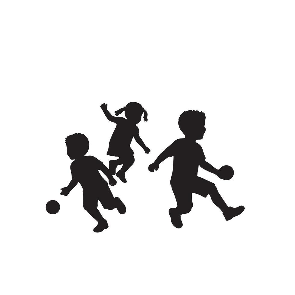 Joyful Children Playing Energetically Outdoors Silhouette of Kids Having Fun with Balls in a Sunny Setting vector