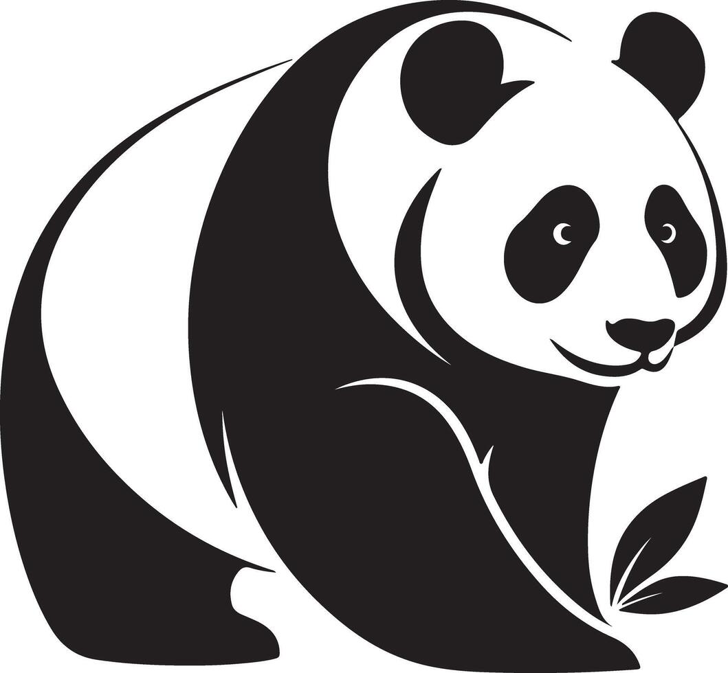 Serene Black and White Panda Bear Illustration, Calmly Resting Amidst Bamboo Leaves, Peaceful Wildlife Art vector