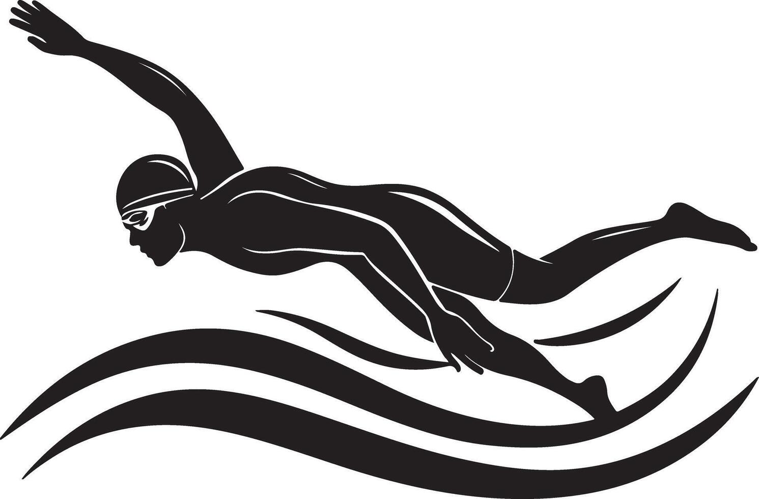 Dynamic Silhouette of a Swimmer Gracefully Gliding Through Ocean Waves, Aquatic Competition - Professional digital artwork with vibrant colors and detailed composition vector