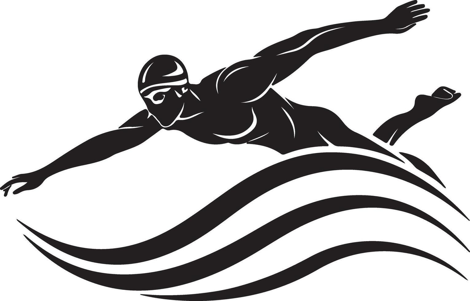 Powerful Swimmer Gracefully Gliding Through Water, Dynamic Freestyle Stroke in Aquatic Competition, Black and White Illustration vector