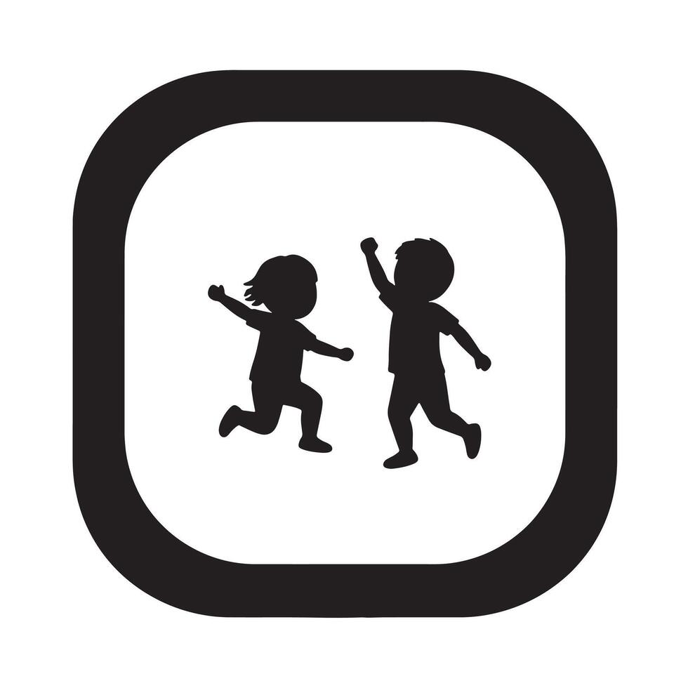 Joyful Children Playing Together in a Black Silhouette Framed Image, Representing Childhood Fun and Excitement vector
