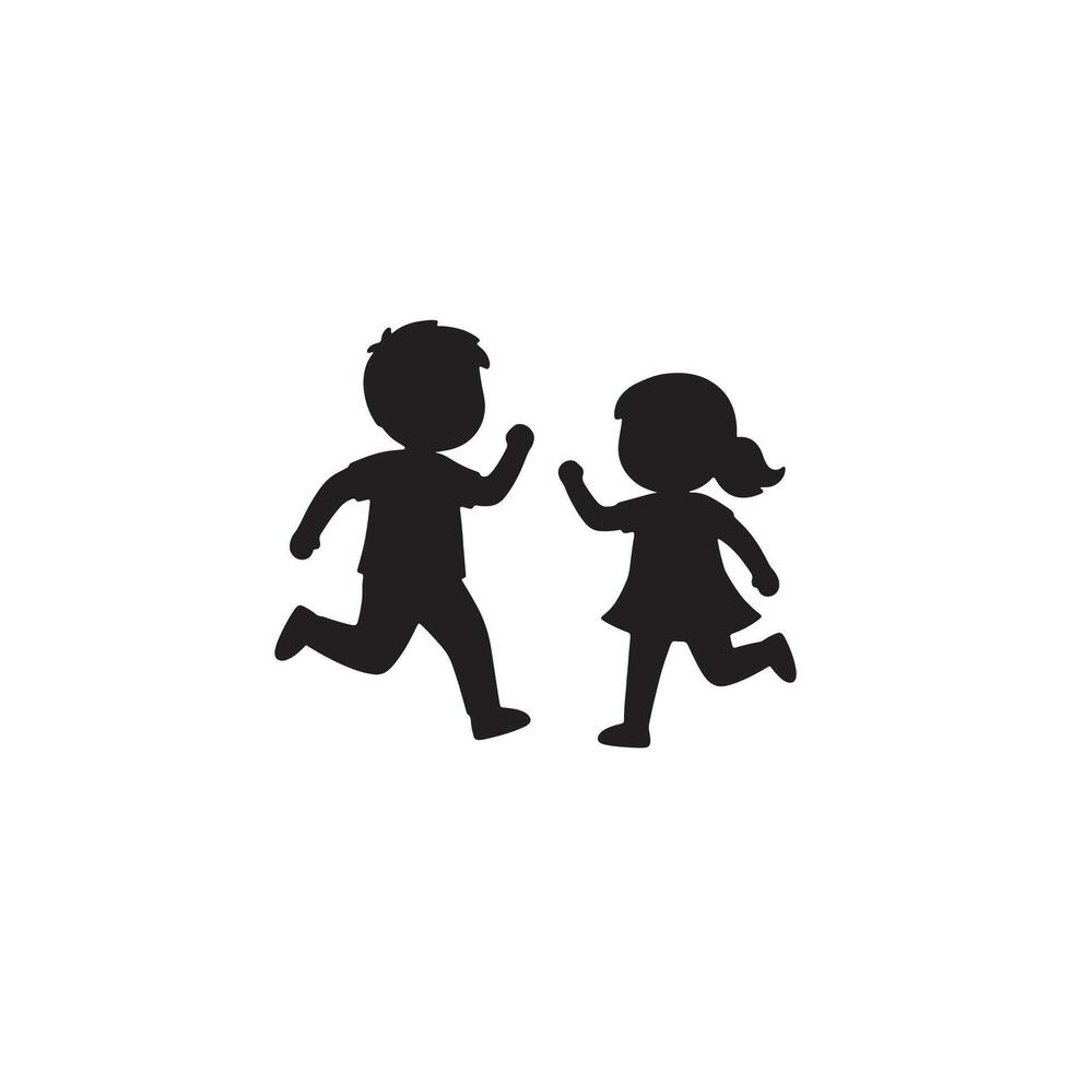Joyful Children Playing Silhouettes of Boy and Girl Running and Playing Together in a Cheerful Mood vector
