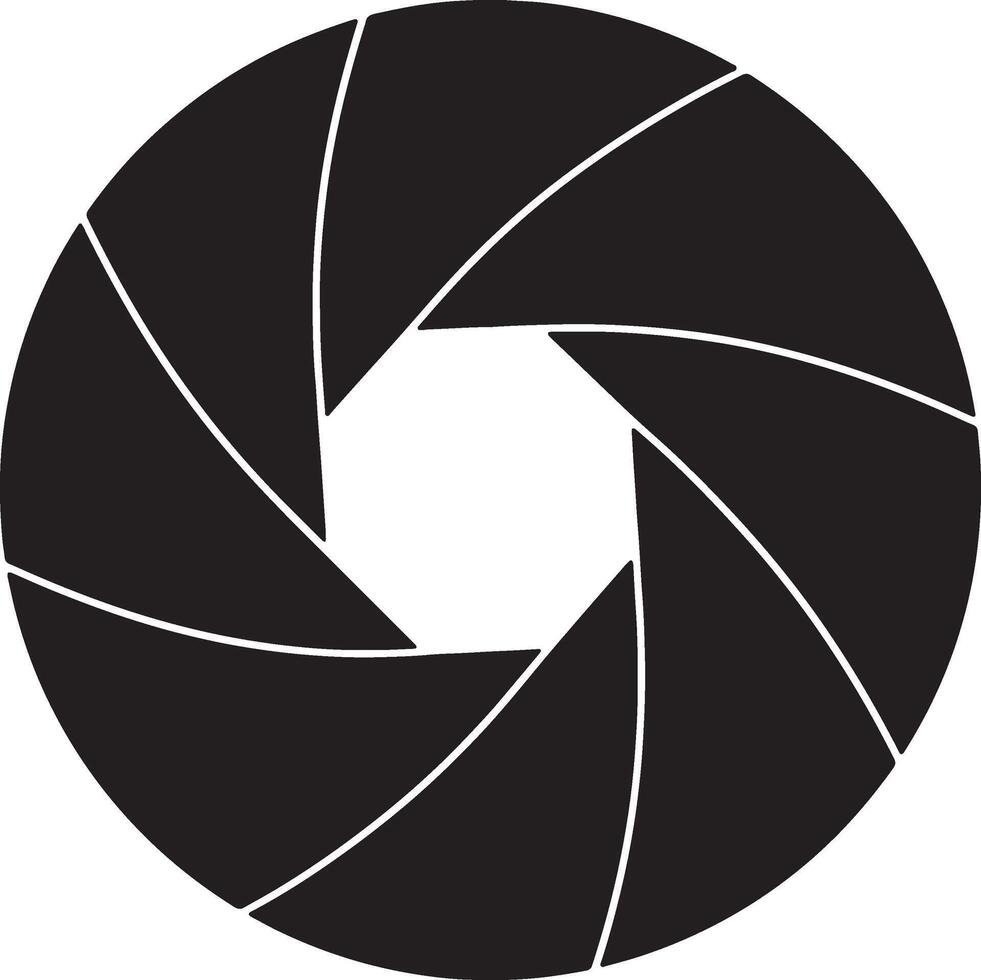 Dramatic Black and White Camera Lens Diaphragm Shutter Opening, Abstract Photography Icon, Stylish Graphic Design Element vector