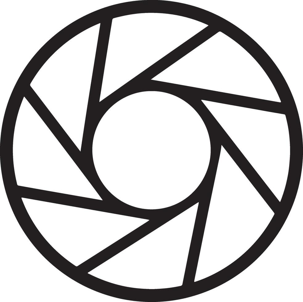 Abstract Black and White Camera Aperture Icon Minimalist Circular Design, Simple Graphic, Modern Photography Symbol vector