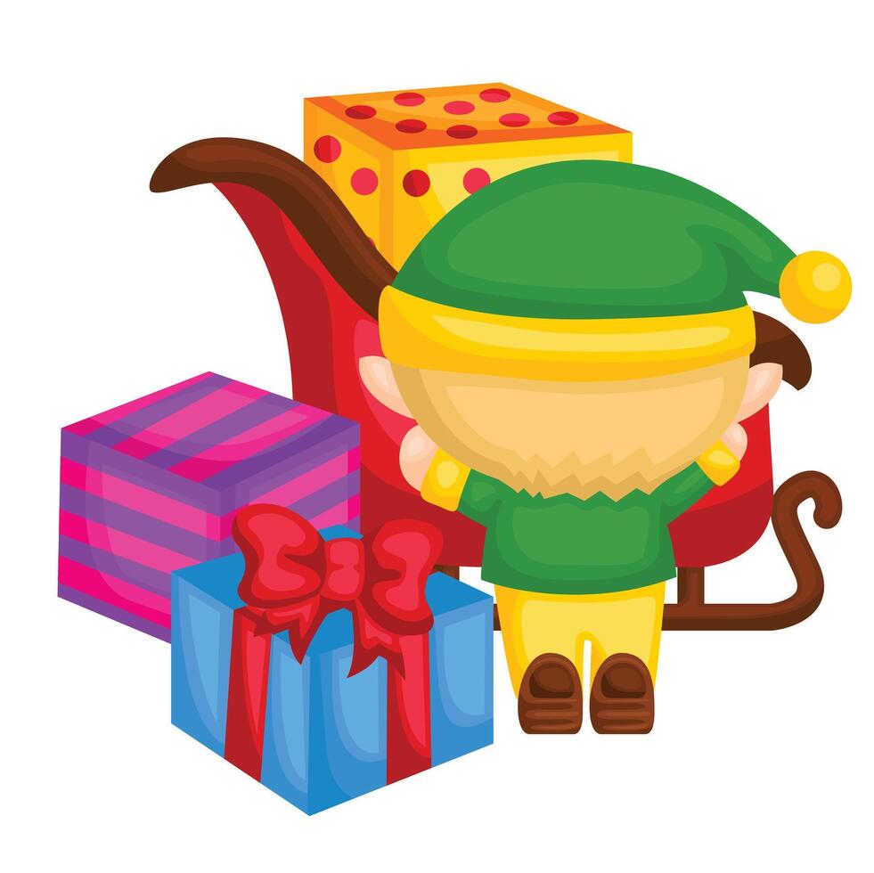 Elf with Christmas gifts vector