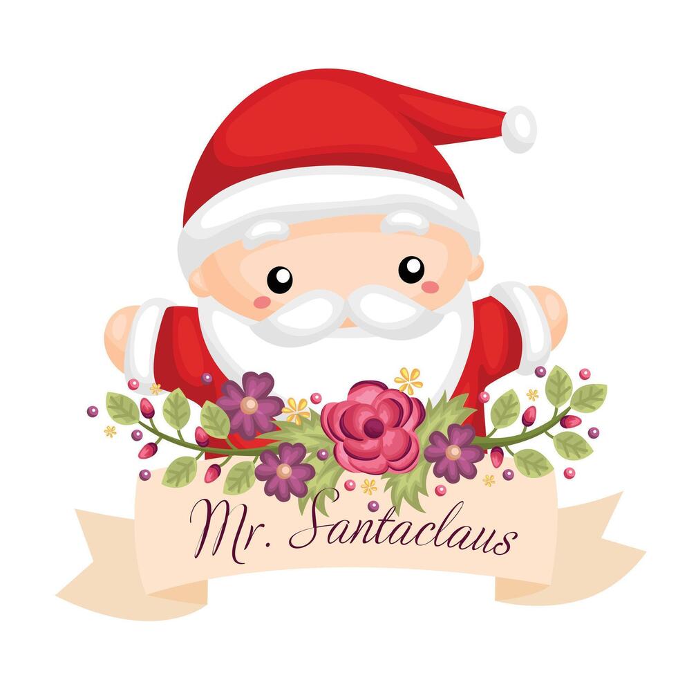 Cute Santa Claus with flowers vector