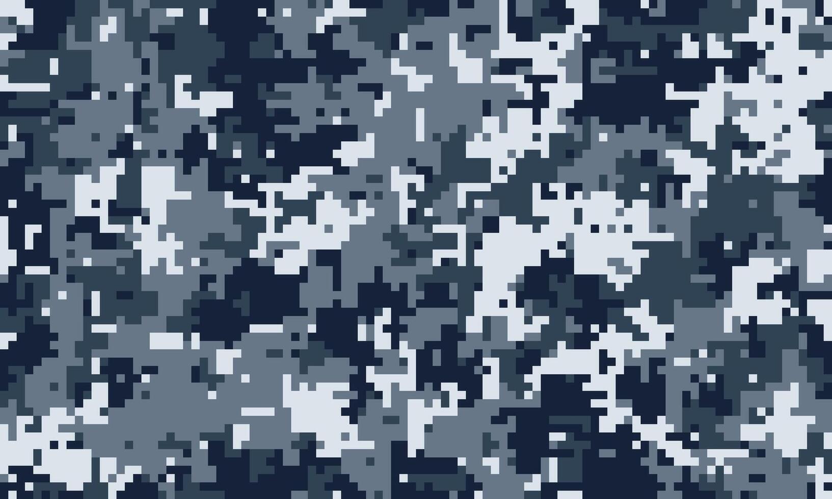 Abstract digital camouflage pattern in shades of blue and grey. Ideal for backgrounds, textiles, or militarythemed designs. The pixelated texture evokes a sense of mystery and concealment. vector