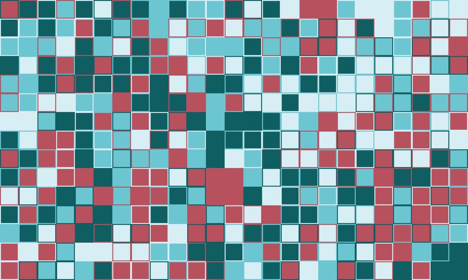 Abstract geometric mosaic pattern. Vibrant teal, red, and white squares create a dynamic, textured design perfect for backgrounds, websites, or presentations. vector