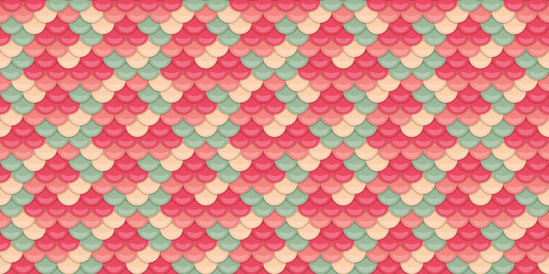 Seamless pastel pink, peach, and mint green fish scale pattern. Perfect for textile design, website backgrounds, or whimsical branding. vector