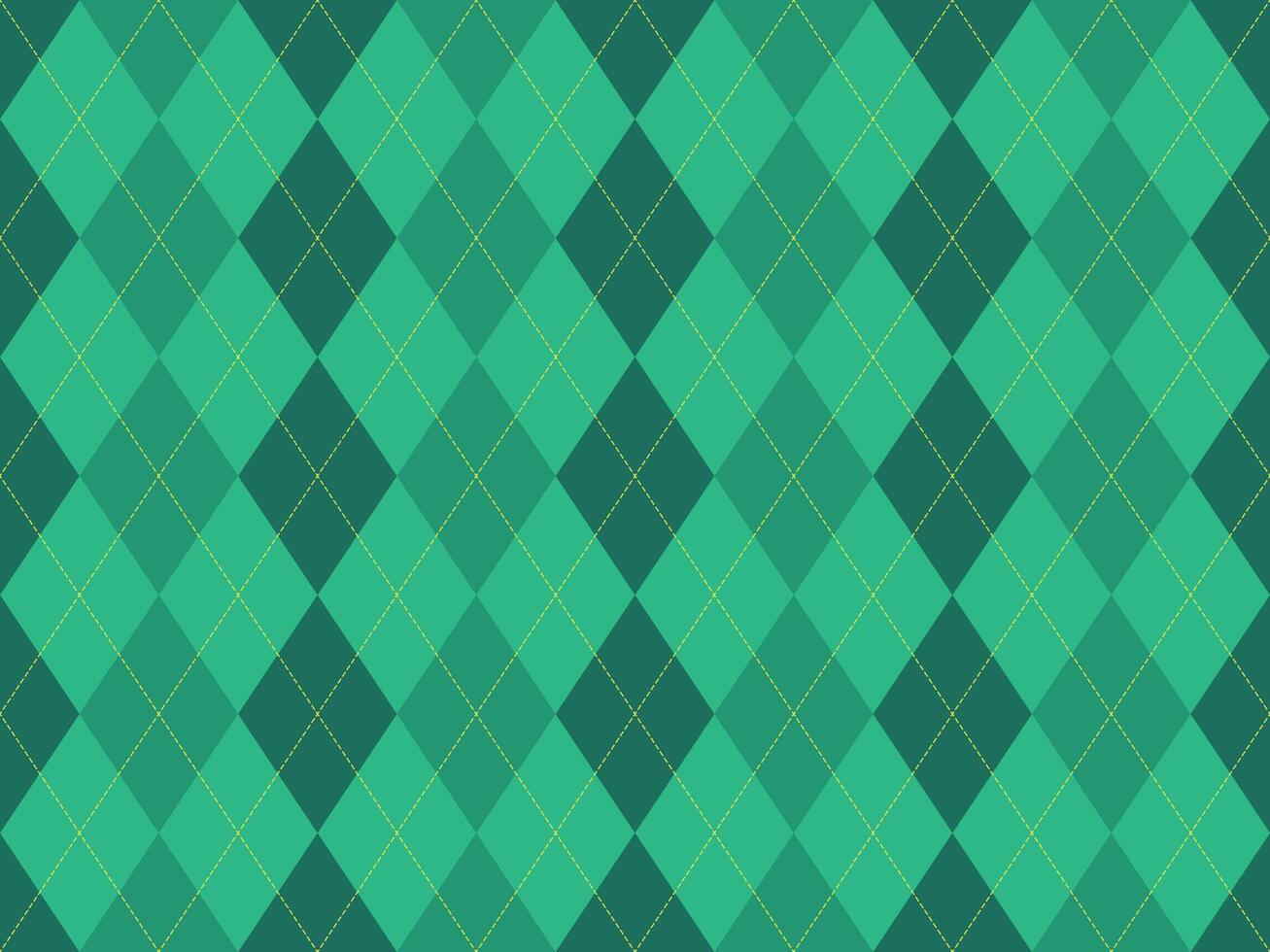 Elegant green and teal argyle diamond pattern background. Perfect for website design, textiles, or branding projects. Sophisticated, timeless geometric texture with subtle yellow stitching detail. vector