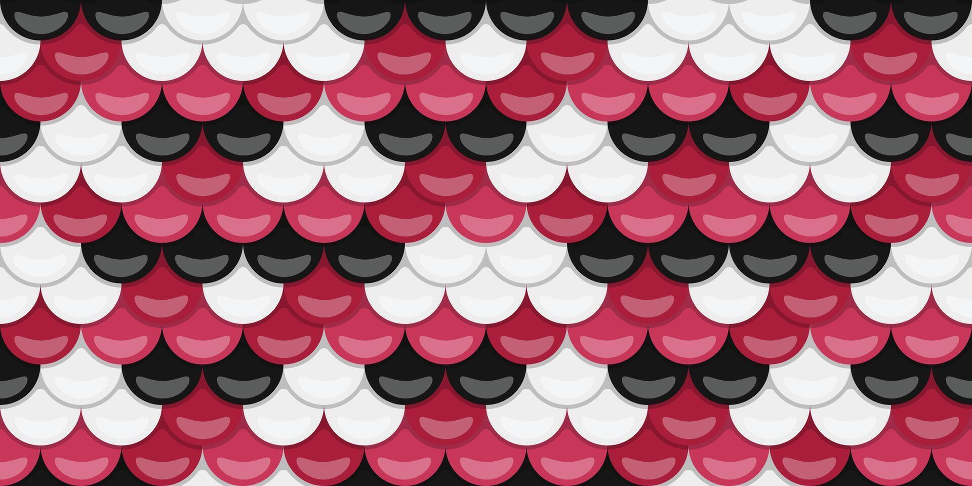 Abstract seamless pattern of overlapping scales in pink, white, and black. Perfect for fashion, website backgrounds, or any design needing a vibrant, textured look. vector