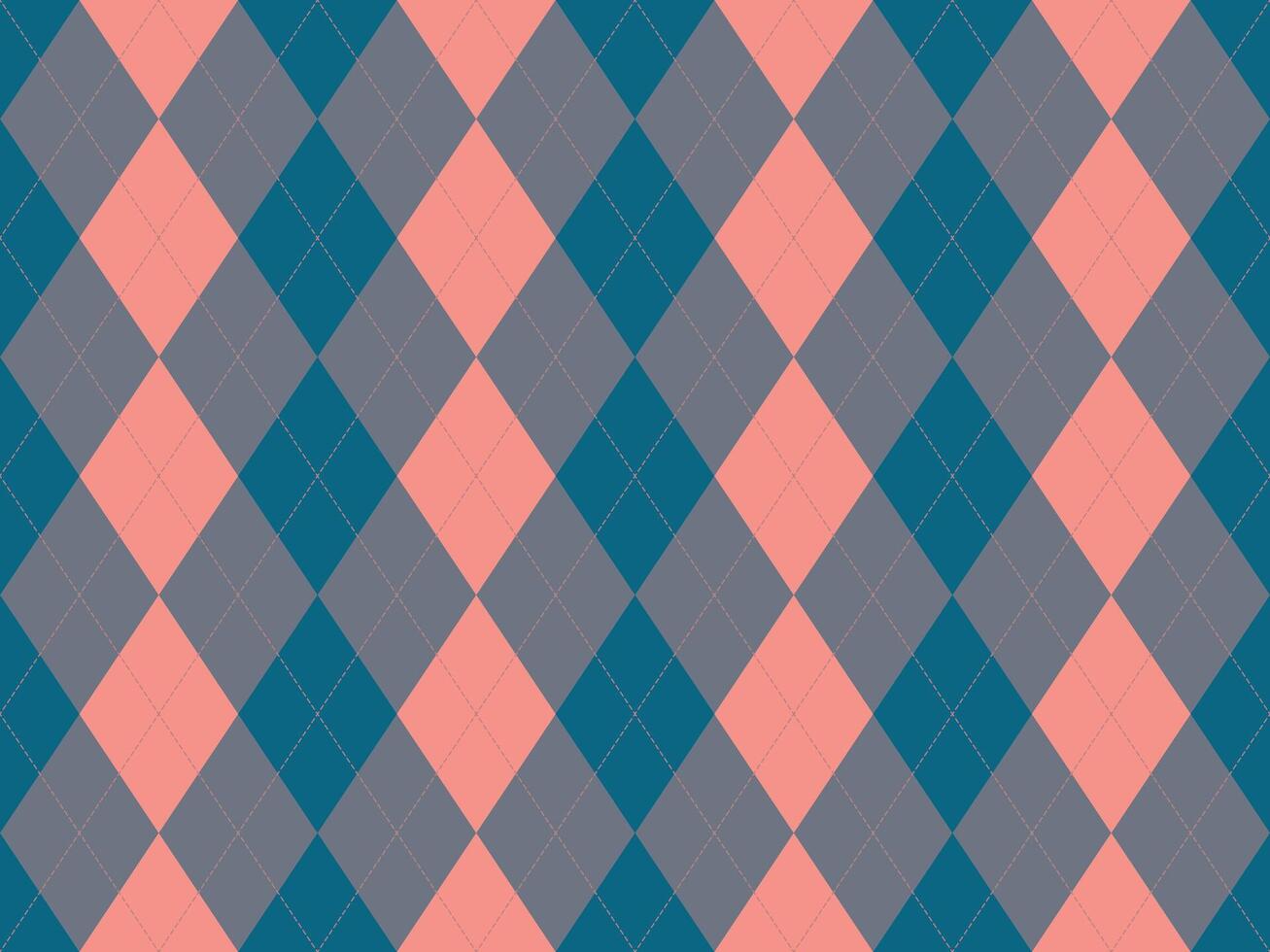 Stylish argyle pattern in teal, gray, and coral. Perfect for backgrounds, textiles, or fashion designs. Geometric and sophisticated, this image evokes a sense of classic elegance and timeless style. vector