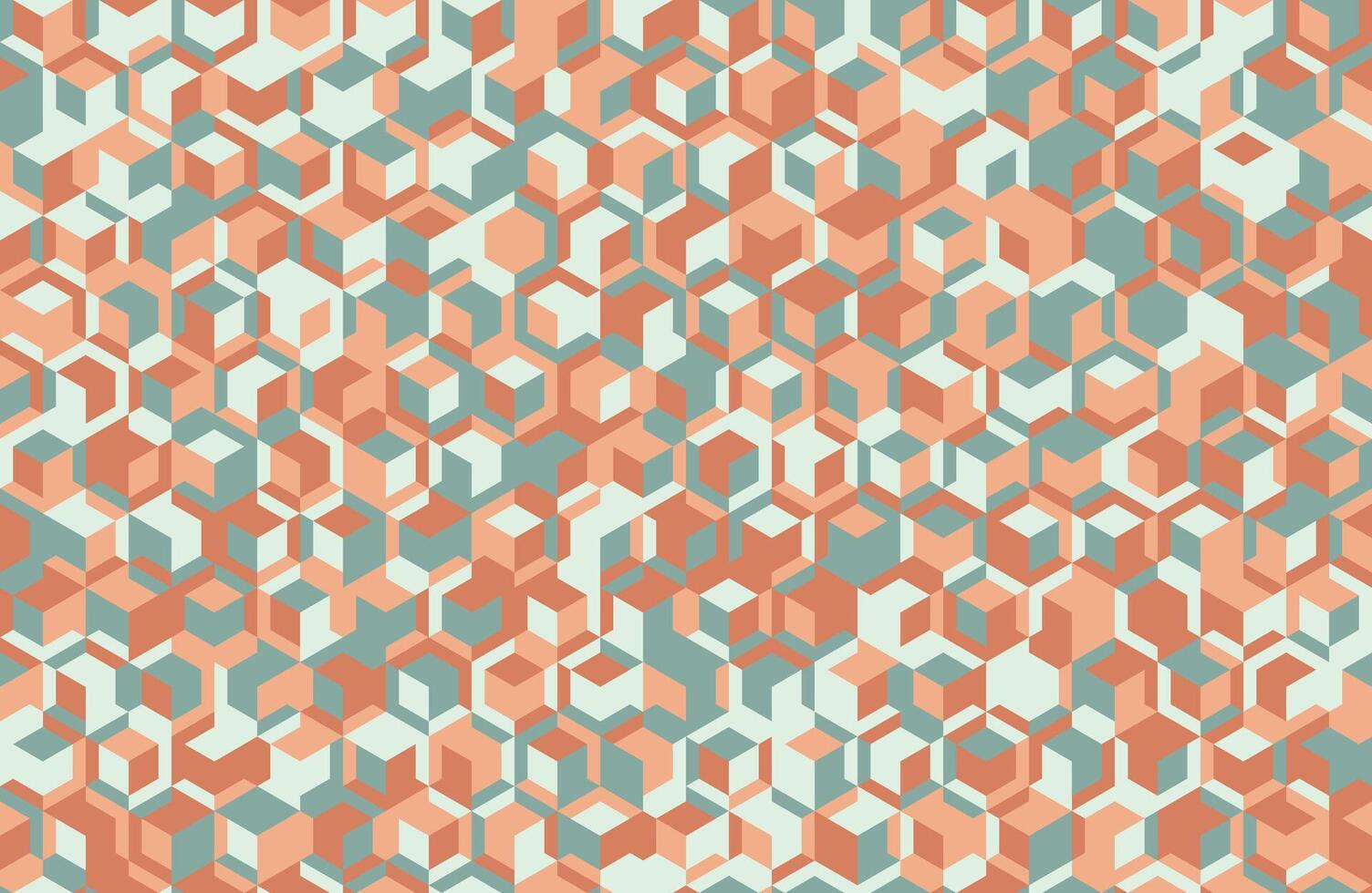 Abstract geometric pattern with interlocking cubes in muted coral and teal. Ideal for modern design projects, textile prints, website backgrounds, and branding. vector